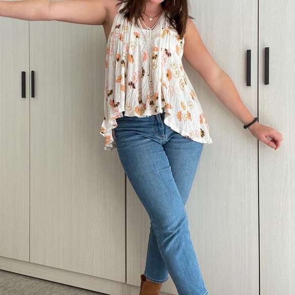 Free People Tops - Free People Floral Tank Top - White and Orange